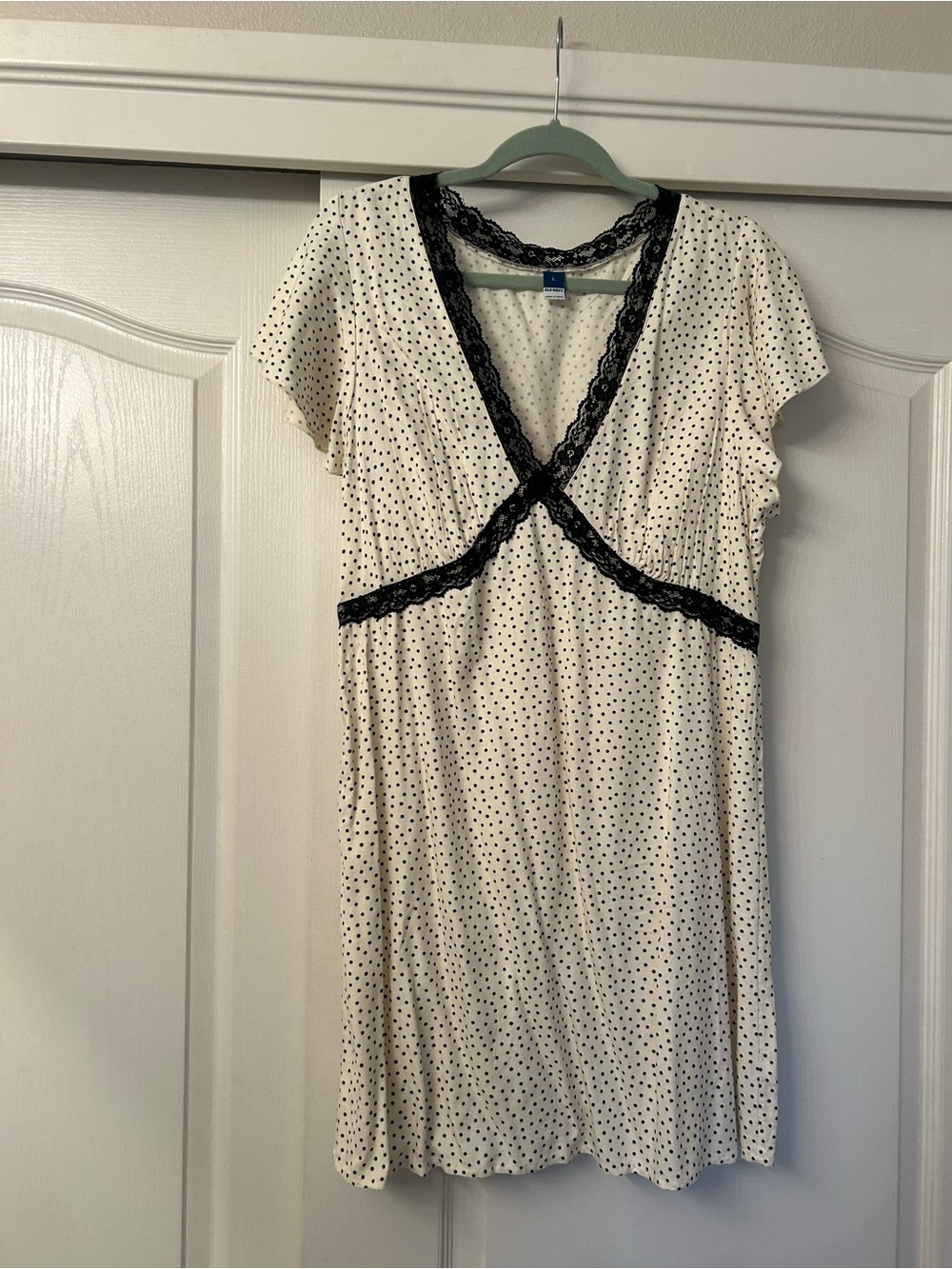 Old Navy Cream and Black Polka Dot Lace-Trim Dress
